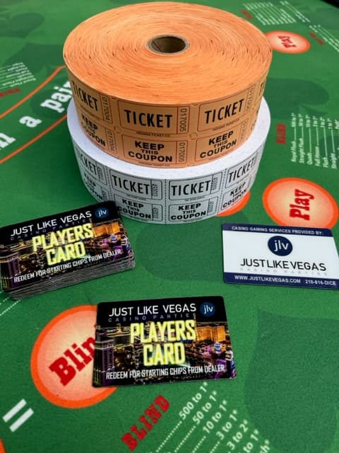 Vegas-style Players Cards handed out to guests at check-in for a Just Like Vegas casino night